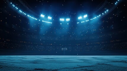 Indoor arena lit by spotlights, empty court