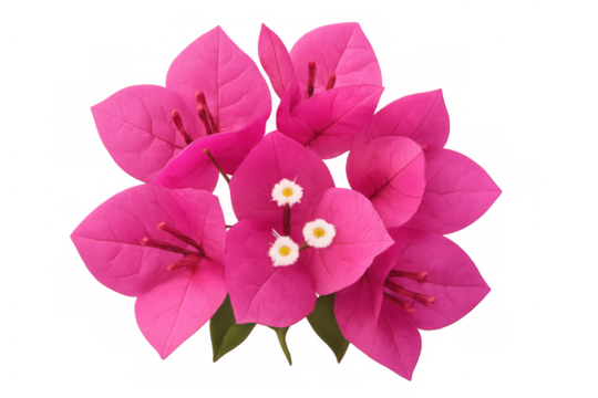Cluster of vibrant pink bougainvillea flowers forming a beautiful bouquet, isolated on a transparent background