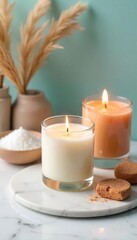 Luxurious Soy Candles & Spa Essentials Relaxing Self-Care Scene on Marble