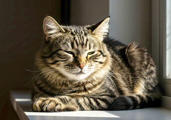 Peaceful Cat on a Sunny Window Sill. August 8, International Cat Day