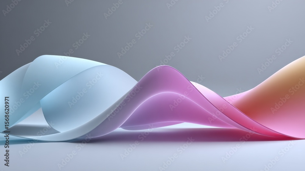 Poster Abstract flowing colorful fabric waves with smooth silky texture in soft pastel shades creating elegant artistic design background