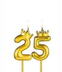 Golden candle with crown number 25 - White background