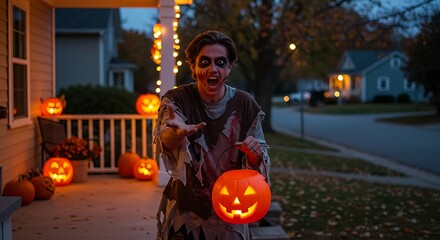 person dressed up for halloween asking for candy