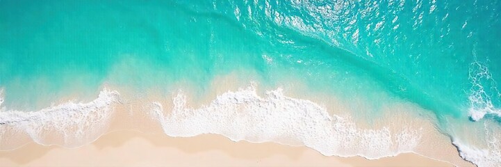 Sun-Drenched Turquoise Ocean Waves Gently Lap Pristine White Sand Beach A Serene Aerial Seascape