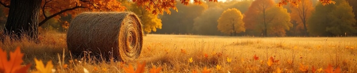 Golden Hay Bales A Bountiful Autumn Harvest Scene, Perfect for Thanksgiving and Fall Decorations