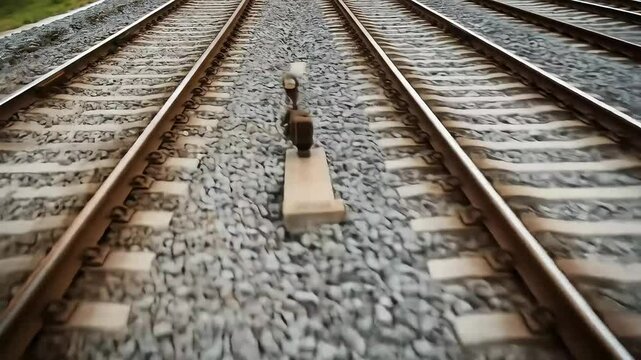 Close Up View of Parallel Railway Tracks with Gravel in Daylight and Metal Rails