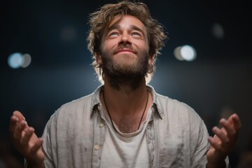 Man Gazing Upward Finding Hope, Peace, and Serenity in Uplifting Moments