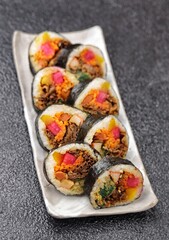 Kimbap or also known as gimbap is a typical Korean rice roll