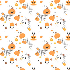 Halloween ghost pumpkin seamless pattern 