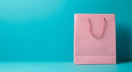 Pink shopping bag on a turquoise background