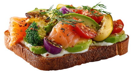 Open-Faced Sandwich with Toppings - High-resolution open sandwich with assorted fresh toppings on transparent background

