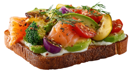 Open-Faced Sandwich with Toppings - High-resolution open sandwich with assorted fresh toppings on transparent background

