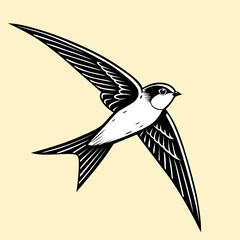 A detailed vector illustration of the Common Swift, the fastest bird in level flight. Perfect for wildlife art, birdwatching themes, and nature-inspired designs.
