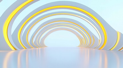 Fototapeta premium Abstract architectural design with concentric arches and glowing lines.