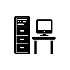 Black And White Minimalist Computer Desk Setup Icon