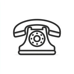 Black and White Outline Retro Rotary Telephone Illustration
