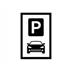 Black and White Parking Sign with Car Icon