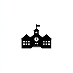 Black And White School Building Silhouette Icon