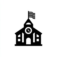 Black and White Schoolhouse Icon Illustration