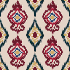 Ikat boho ethnic abstract ikat art.Aztec geometric art ornament print,folk embroidery, and Mexican style.Seamless pattern in tribalDesign for carpet, wallpaper, clothing, wrapping, fabric, cover.