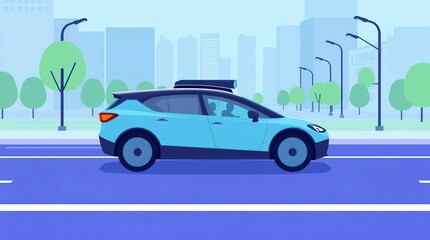 Autonomous vehicle rides on road