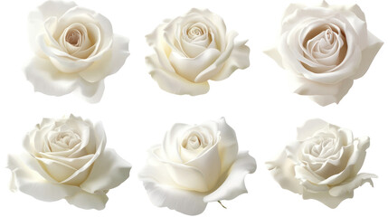 Set of Isolated White Rose Flowers - High-quality white rose blossoms on transparent background