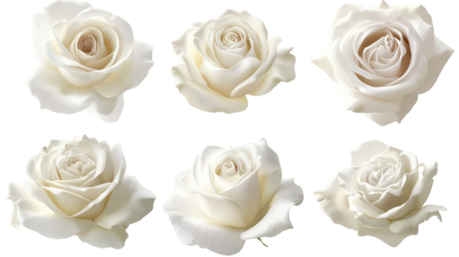  Set of Isolated White Rose Flowers - High-quality white rose blossoms on transparent background