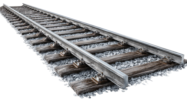 Ultra-Realistic Railway Track with Metal Texture on Transparent Background


