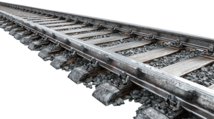 Ultra-Realistic Railway Track with Metal Texture on Transparent Background

