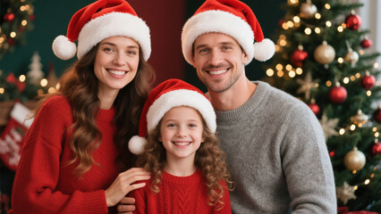 A festive portrait of a happy family celebrating Christmas. Christmas, Christmas Tree, Merry Christmas, Christmas Background, Christmas Lights