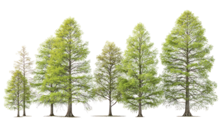  Set of Metasequoia Glyptostroboides Trees - Group of dawn redwood trees with lush green foliage on transparent background