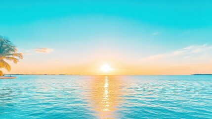 Obraz premium Serene sunset over tranquil ocean waters.