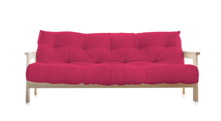 Crimson sofa isolated on white. Furniture for living room interior