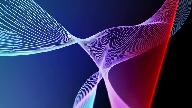 The gradient background is blue and red, with light and shadow on the left side of the screen. The lines in front have an abstract shape giving it a serse of technology