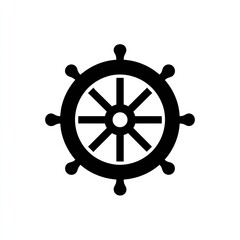 Obraz premium Black Ship Wheel on White Background
