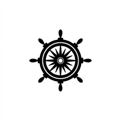 Obraz premium Black Ship Wheel on White Background