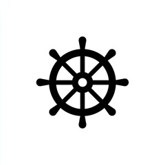 Obraz premium Black Ship Wheel on White Background