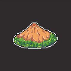this is mountain icon in pixel art with colorful color and black background this item good for presentations,stickers, icons, t shirt design,game asset,logo and your project.