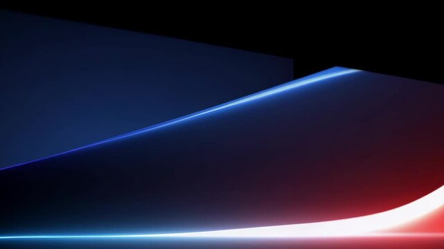 The gradient background is blue and red, with light and shadow on the left side of the screen. The lines in front have an abstract shape giving it a serse of technology