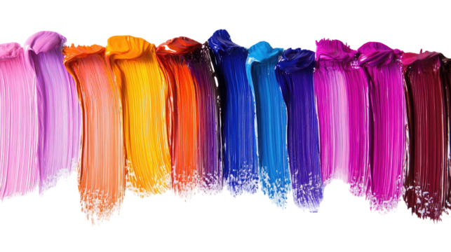 Vibrant Acrylic Paint Brushstrokes on Transparent Background

