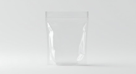 Transparent Empty Plastic Pouch Against White Background, Isolated Packaging Concept.