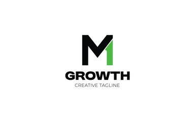 Minimalist letter M growth logo with arrow up for your business