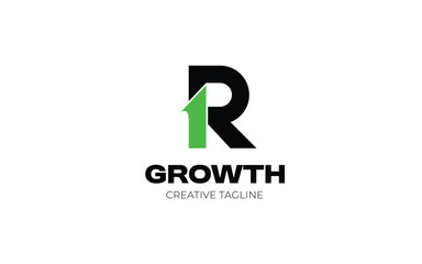 Monogram R with arrow up growth logo, invest logo, and trading