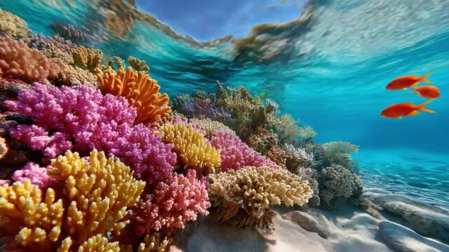 Coral Reef Vista: Witness the vibrant ecosystem of a coral reef, a mesmerizing tableau of colors, textures, and marine life, where the underwater world comes alive with beauty.