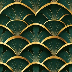 Flat top down wallpaper symmetrical deco arches in emerald and gold seamless luxury pattern