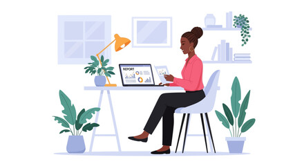 Focused Businesswoman Reviewing Financial Report at Home Office Desk.