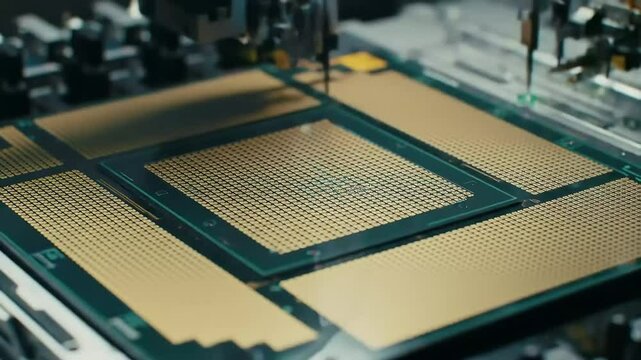 Precision robotics probes a silicon wafer grid in a hightech manufacturing environment
