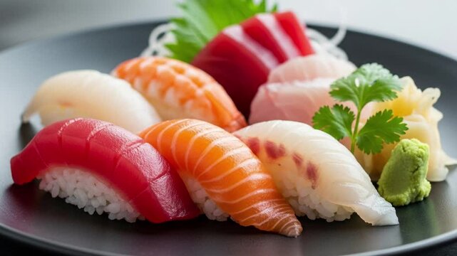 A vibrant plate of fresh sushi and sashimi, a delicious culinary experience.