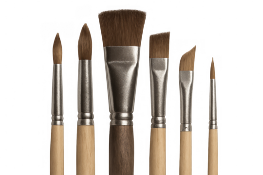 Paintbrushes scattered across transparent surface, highlighting artistic tools for digital creative workflow