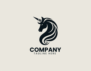 Elegant Unicorn Head Silhouette Mythical Magical Creature Vector Logo Design